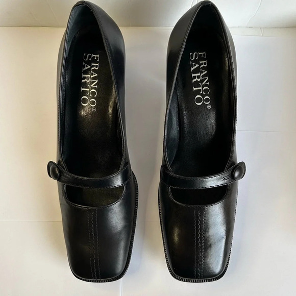 Franco Sarto Black Leather Mary Jane Square Toe Block Pumps Size 6M - Picture 4 of 7
